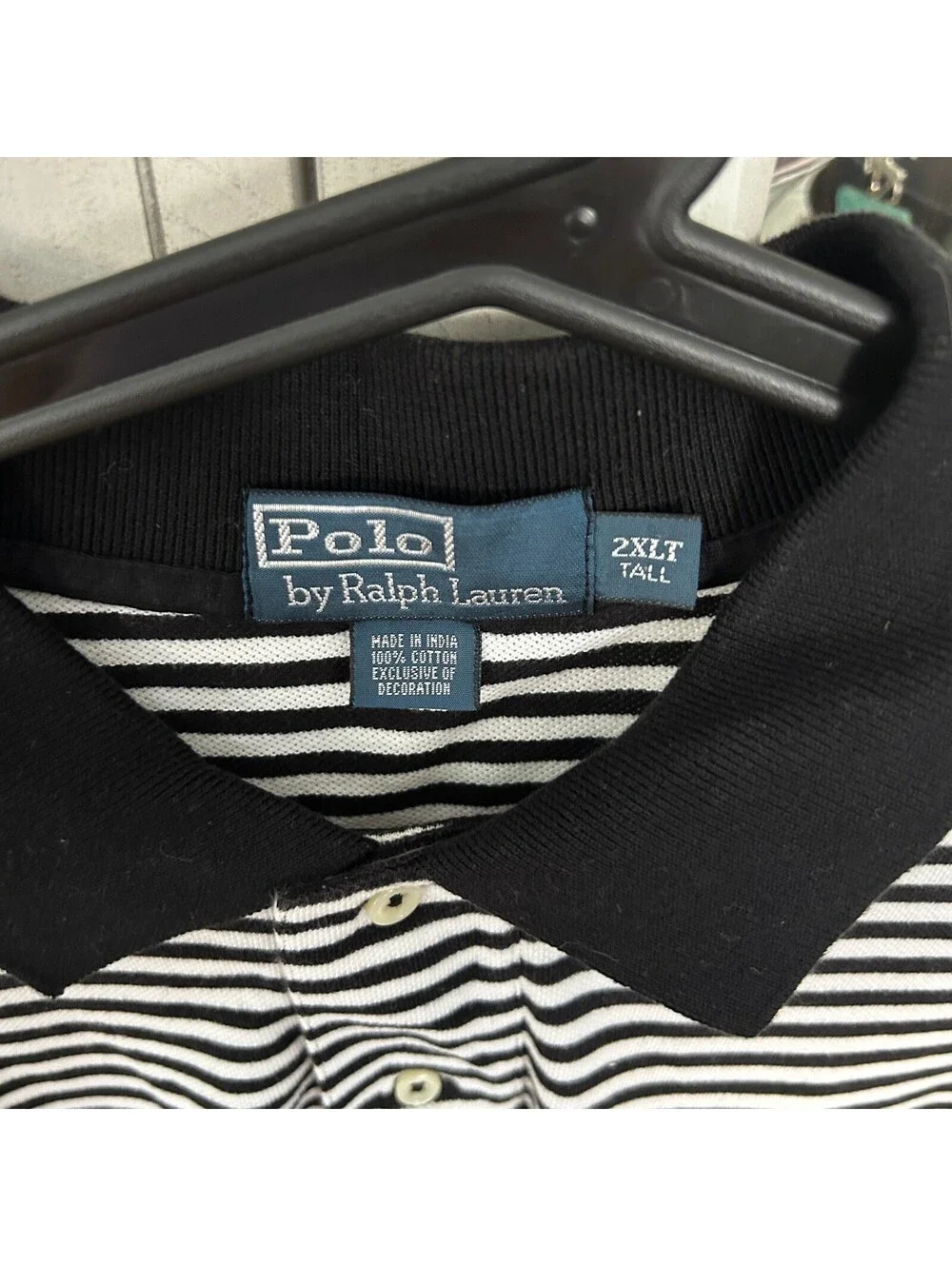 Polo Ralph Lauren 2XLT Black White Striped Polo Shirt 100% Cotton Golf Tennis